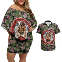 Samoa Aiga Polynesian Couples Matching Off Shoulder Short Dress and Hawaiian Shirt Tropical Floral Hibiscus Pattern Island Heritage