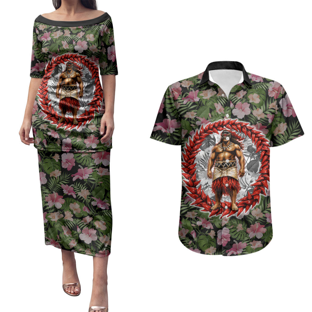 Samoa Aiga Polynesian Couples Matching Puletasi and Hawaiian Shirt Tropical Floral Hibiscus Pattern Island Heritage