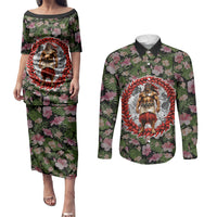 Samoa Aiga Polynesian Couples Matching Puletasi and Long Sleeve Button Shirt Tropical Floral Hibiscus Pattern Island Heritage