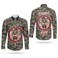 Samoa Aiga Polynesian Couples Matching Short Sleeve Bodycon Dress and Long Sleeve Button Shirt Tropical Floral Hibiscus Pattern Island Heritage