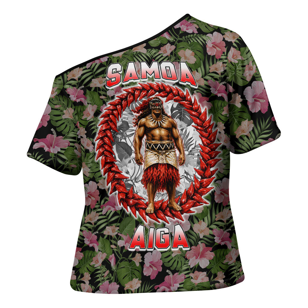 Samoa Aiga Polynesian Cross Shoulder Shirt Tropical Floral Hibiscus Pattern Island Heritage