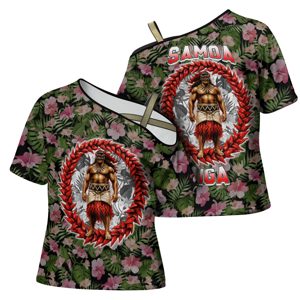 Samoa Aiga Polynesian Cross Shoulder Shirt Tropical Floral Hibiscus Pattern Island Heritage