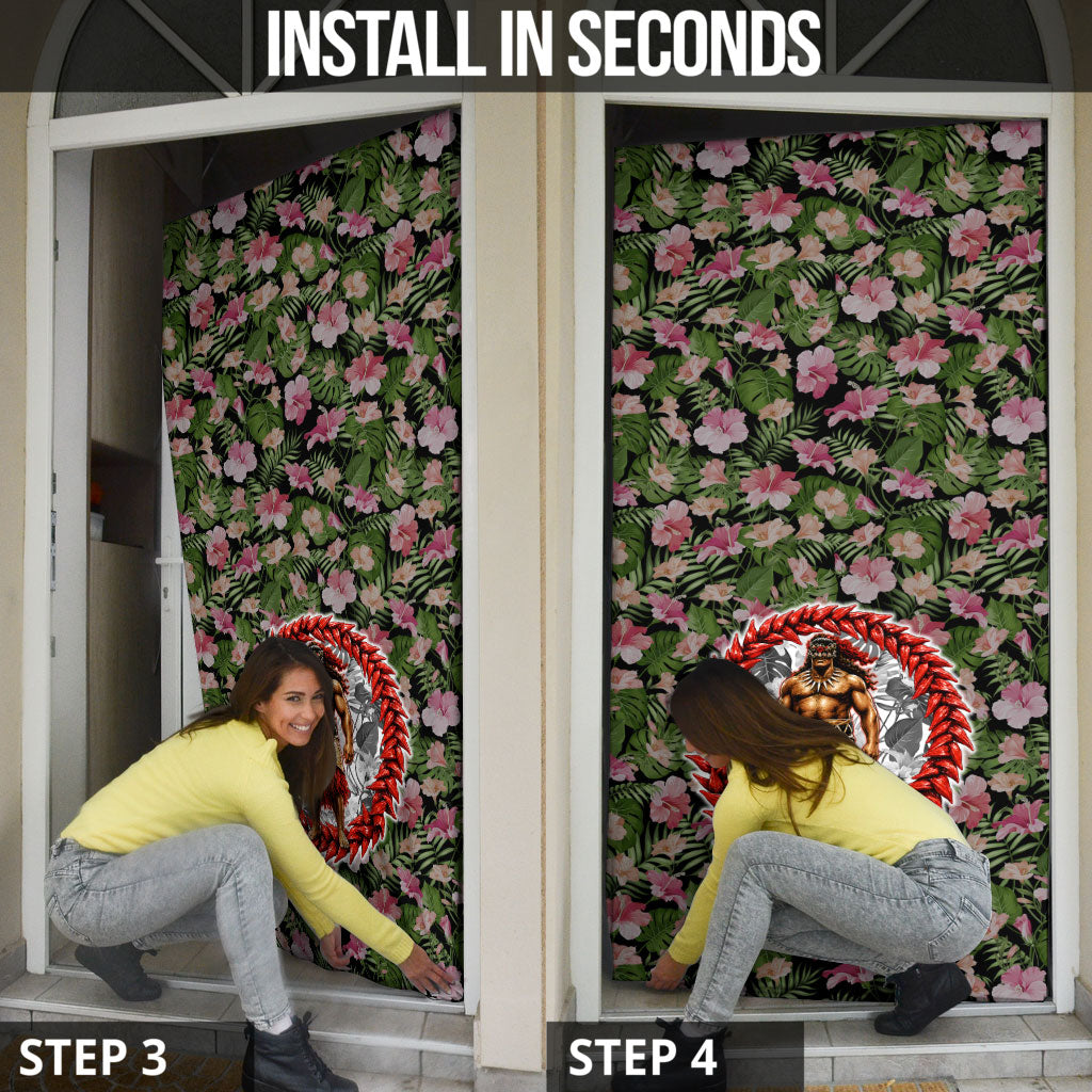 Samoa Aiga Polynesian Door Cover Tropical Floral Hibiscus Pattern Island Heritage