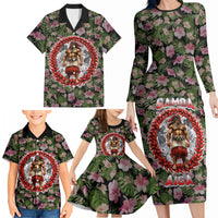 Samoa Aiga Polynesian Family Matching Long Sleeve Bodycon Dress and Hawaiian Shirt Tropical Floral Hibiscus Pattern Island Heritage