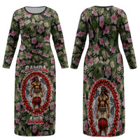 Samoa Aiga Polynesian Family Matching Long Sleeve Bodycon Dress and Hawaiian Shirt Tropical Floral Hibiscus Pattern Island Heritage