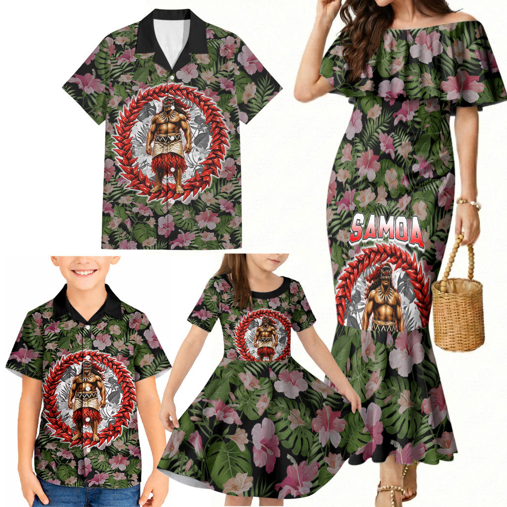 Samoa Aiga Polynesian Family Matching Mermaid Dress and Hawaiian Shirt Tropical Floral Hibiscus Pattern Island Heritage