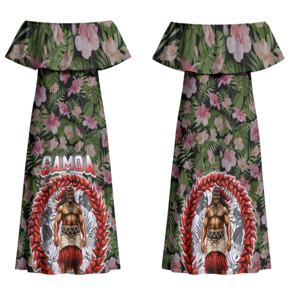 Samoa Aiga Polynesian Family Matching Off Shoulder Maxi Dress and Hawaiian Shirt Tropical Floral Hibiscus Pattern Island Heritage