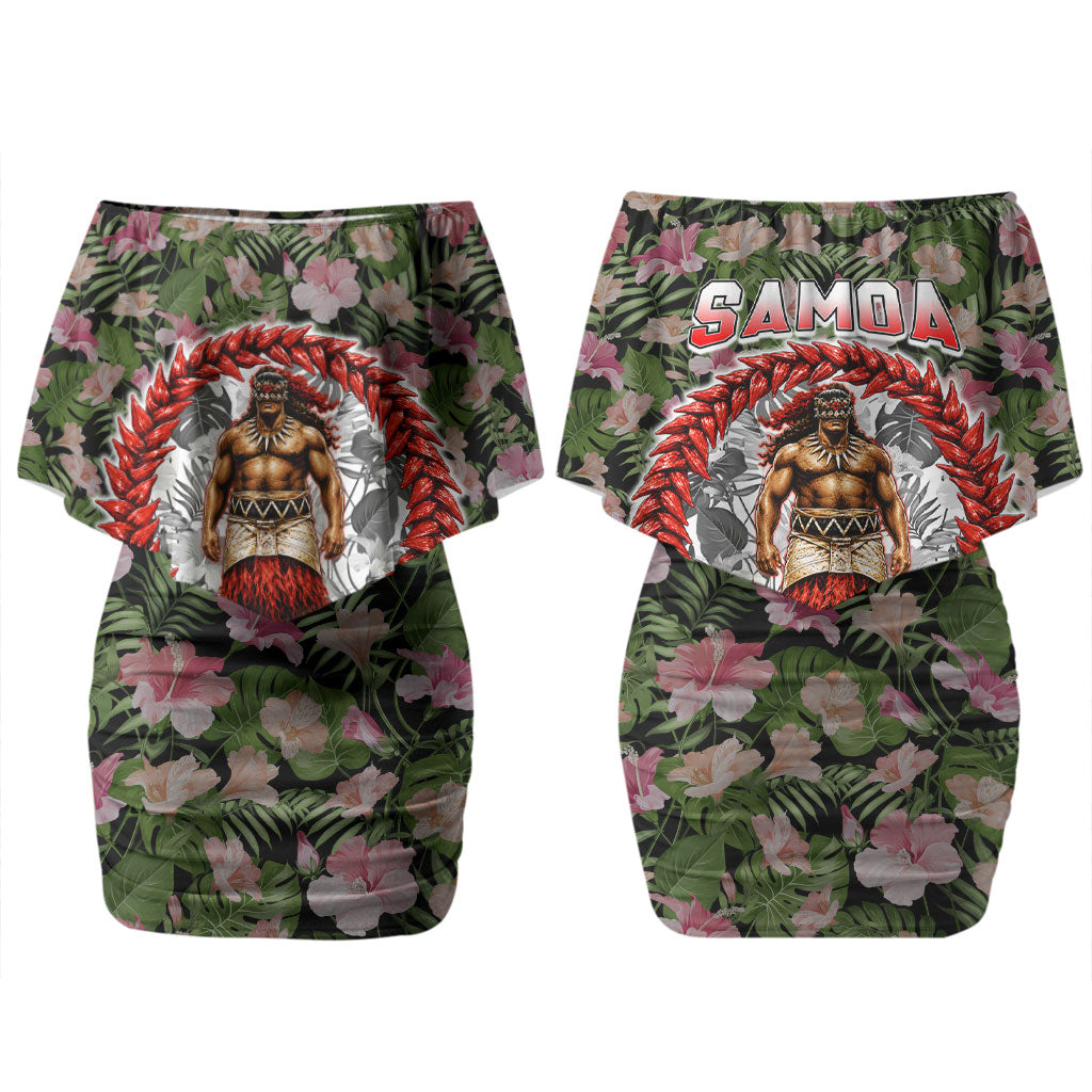 Samoa Aiga Polynesian Family Matching Off Shoulder Short Dress and Hawaiian Shirt Tropical Floral Hibiscus Pattern Island Heritage
