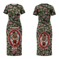 Samoa Aiga Polynesian Family Matching Short Sleeve Bodycon Dress and Hawaiian Shirt Tropical Floral Hibiscus Pattern Island Heritage
