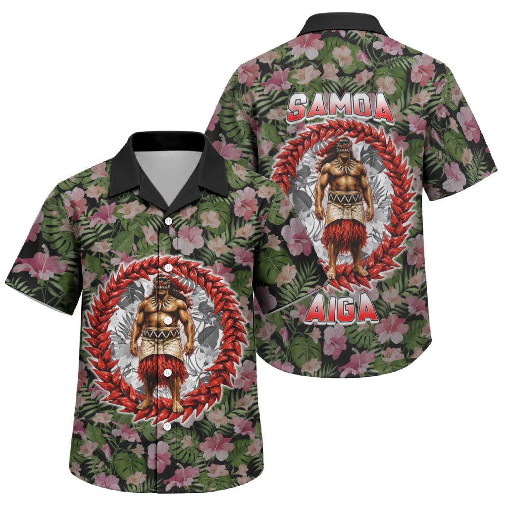 Samoa Aiga Polynesian Family Matching Short Sleeve Bodycon Dress and Hawaiian Shirt Tropical Floral Hibiscus Pattern Island Heritage