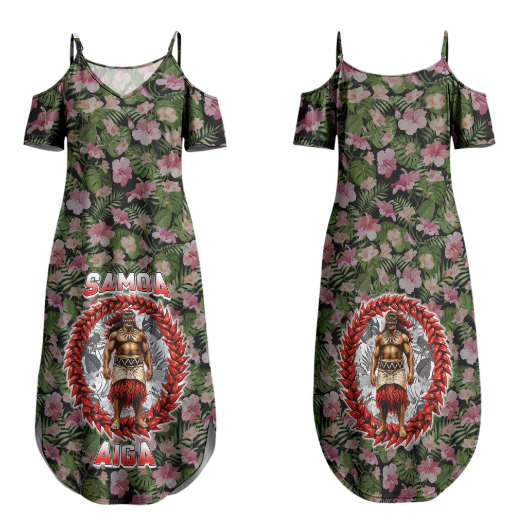 Samoa Aiga Polynesian Family Matching Summer Maxi Dress and Hawaiian Shirt Tropical Floral Hibiscus Pattern Island Heritage