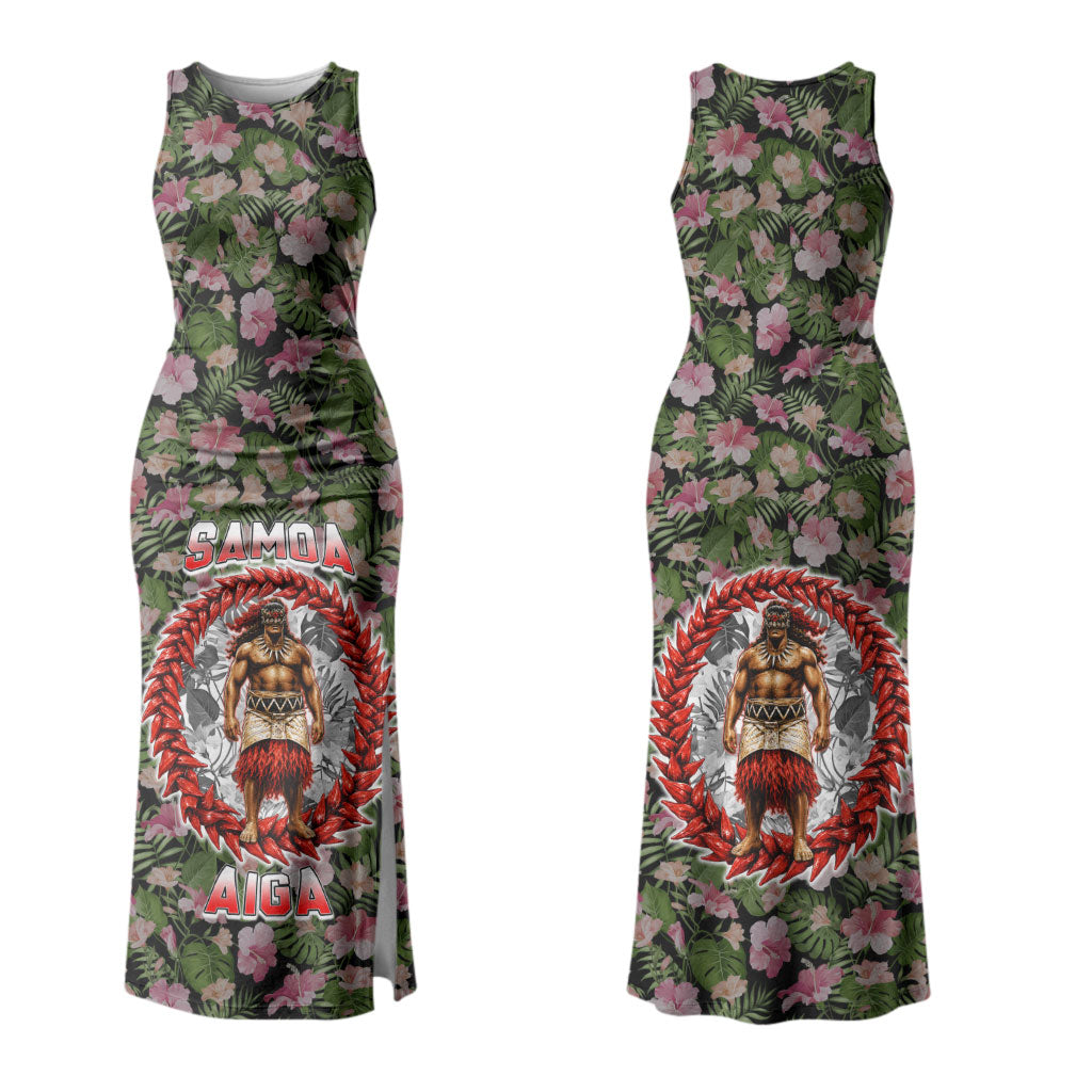 Samoa Aiga Polynesian Family Matching Tank Maxi Dress and Hawaiian Shirt Tropical Floral Hibiscus Pattern Island Heritage