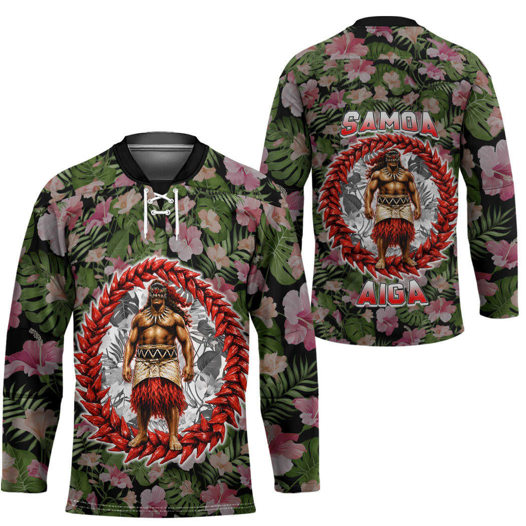 Samoa Aiga Polynesian Hockey Jersey Tropical Floral Hibiscus Pattern Island Heritage