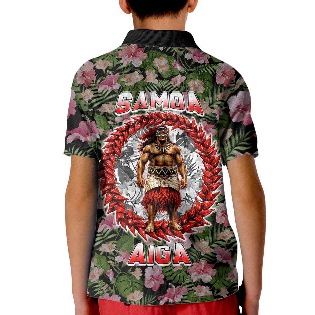 Samoa Aiga Polynesian Kid Polo Shirt Tropical Floral Hibiscus Pattern Island Heritage