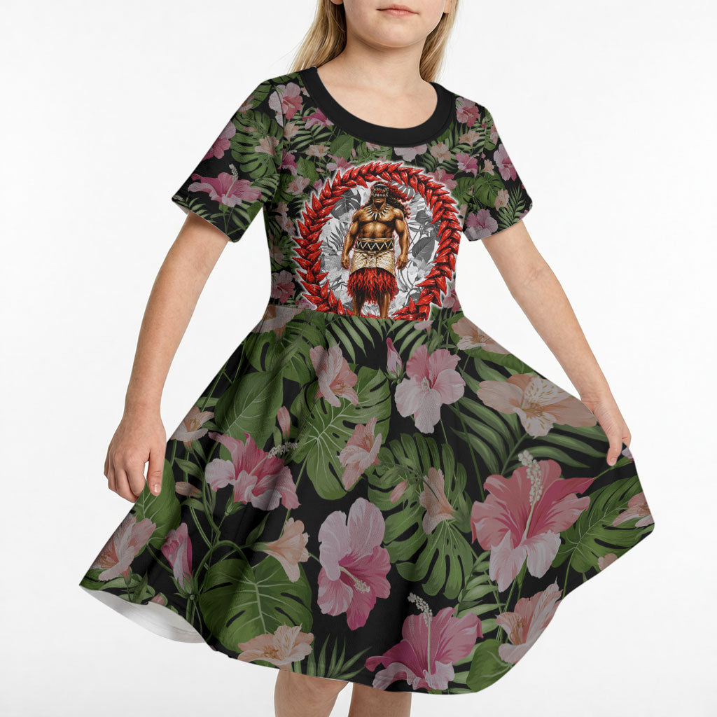 Samoa Aiga Polynesian Kid Short Sleeve Dress Tropical Floral Hibiscus Pattern Island Heritage