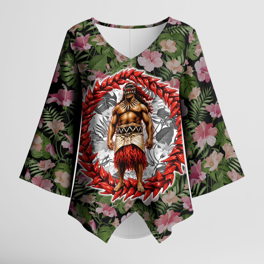Samoa Aiga Polynesian Kimono Sleeve Blouse Tropical Floral Hibiscus Pattern Island Heritage