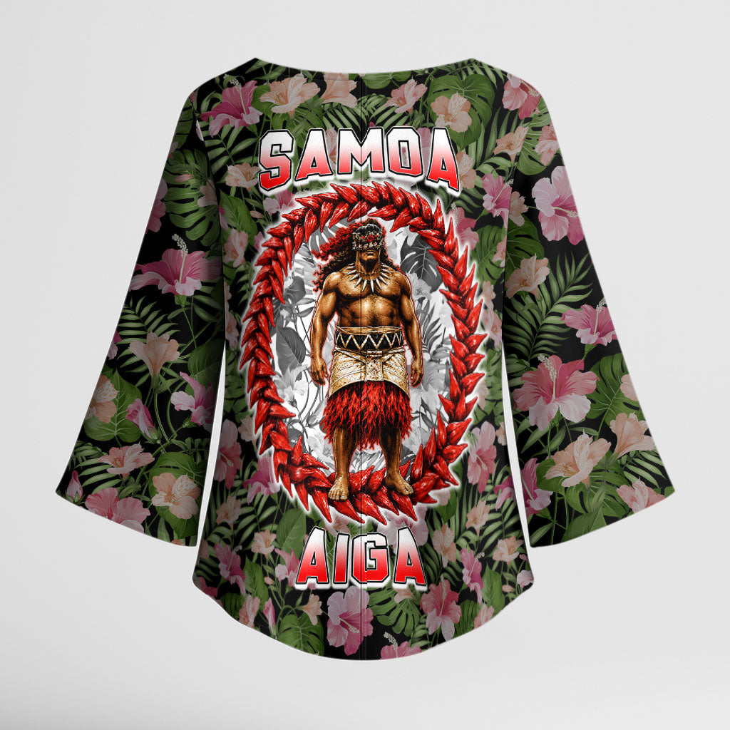Samoa Aiga Polynesian Kimono Sleeve Blouse Tropical Floral Hibiscus Pattern Island Heritage