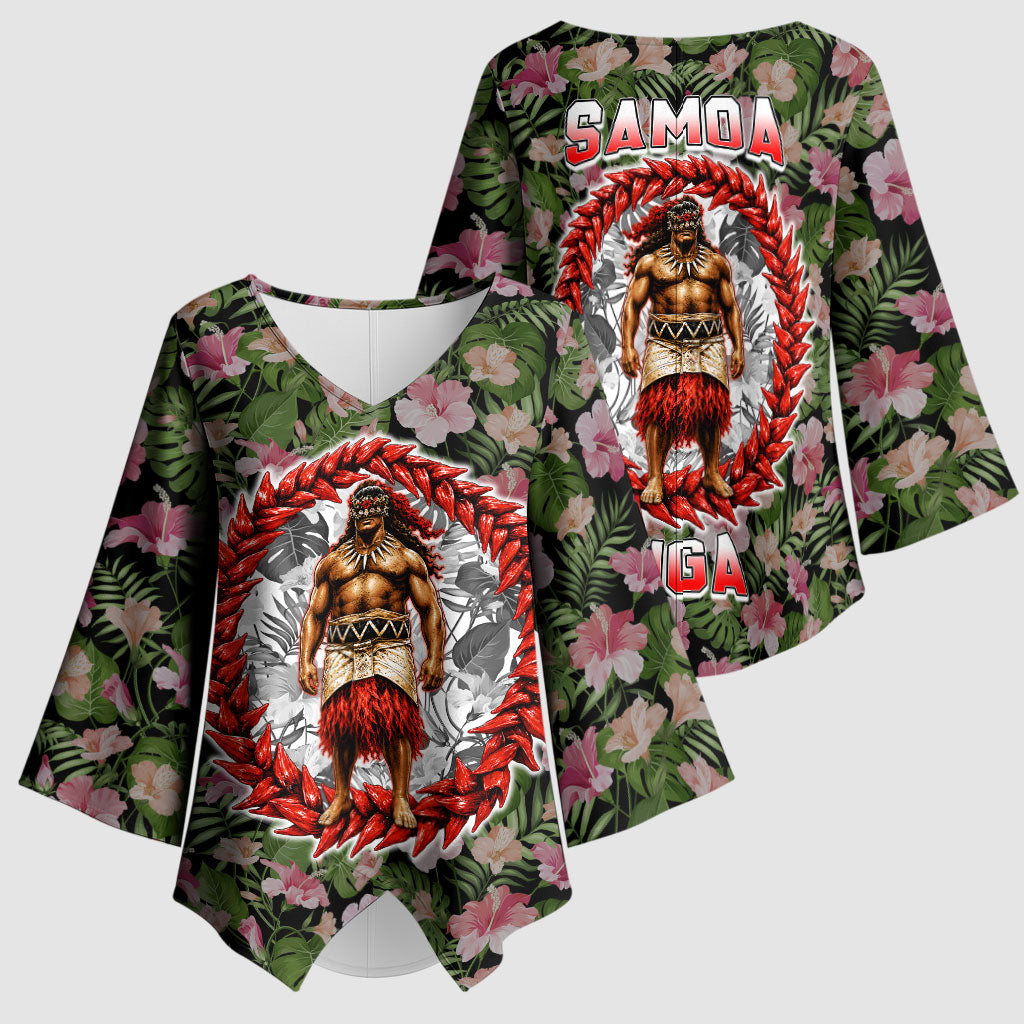Samoa Aiga Polynesian Kimono Sleeve Blouse Tropical Floral Hibiscus Pattern Island Heritage