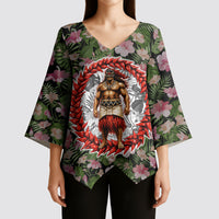 Samoa Aiga Polynesian Kimono Sleeve Blouse Tropical Floral Hibiscus Pattern Island Heritage
