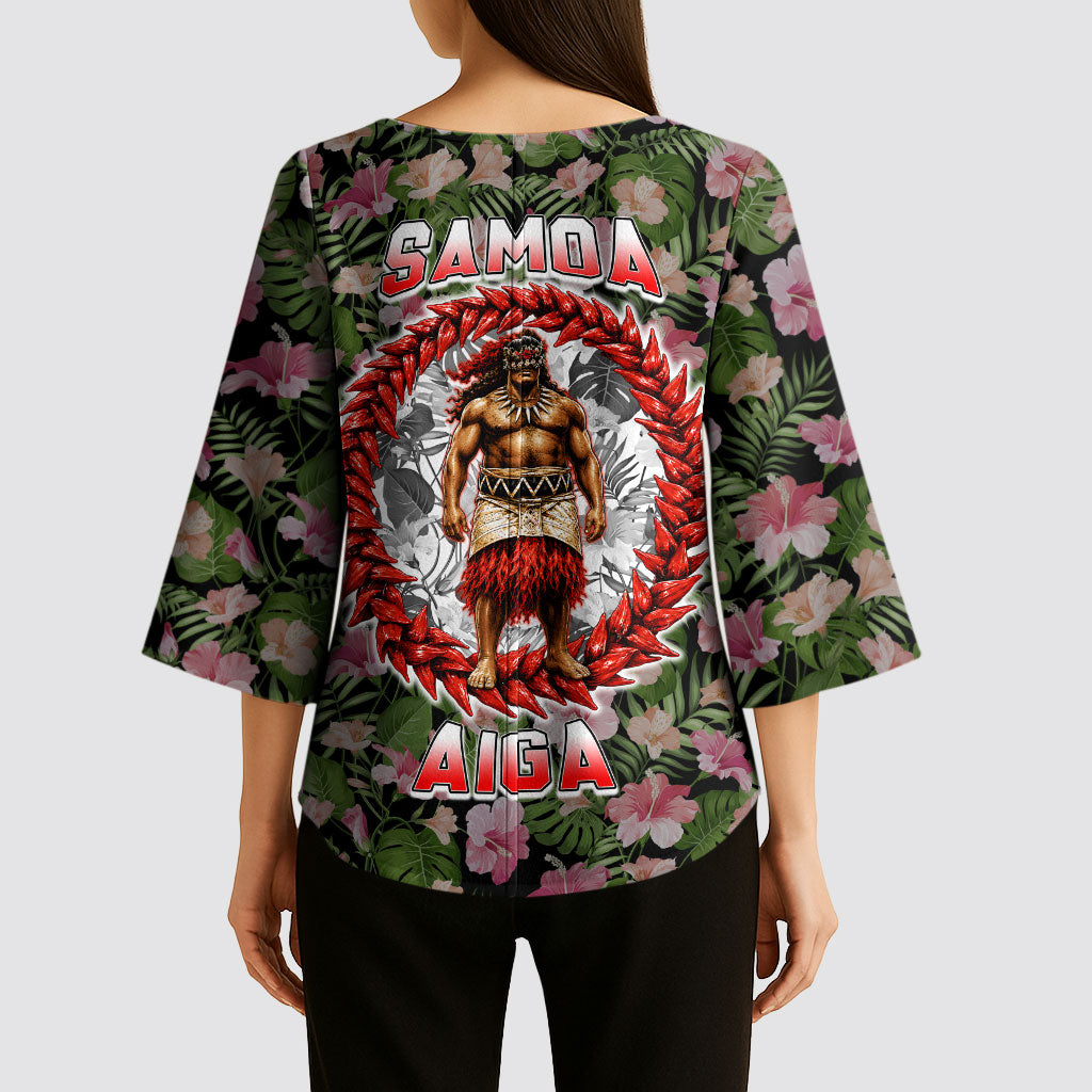 Samoa Aiga Polynesian Kimono Sleeve Blouse Tropical Floral Hibiscus Pattern Island Heritage