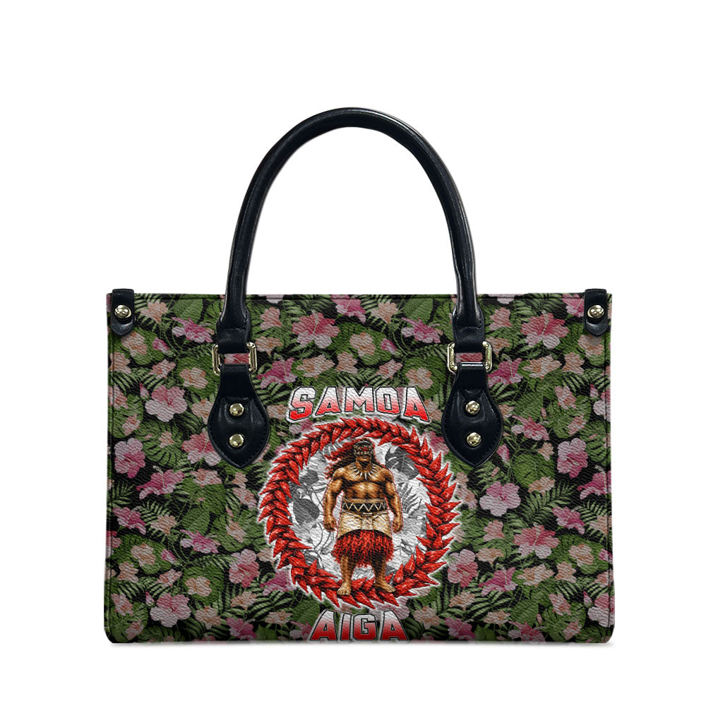Samoa Aiga Polynesian Leather Bag Tropical Floral Hibiscus Pattern Island Heritage