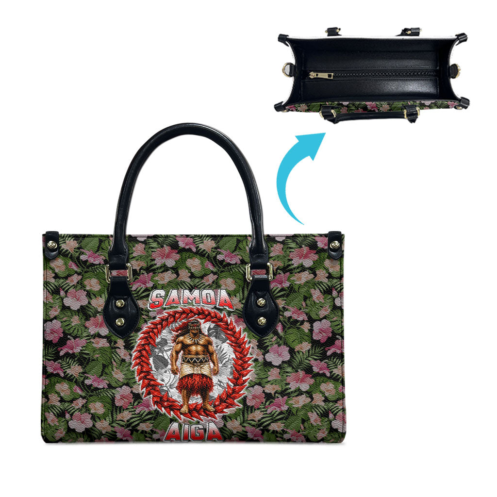 Samoa Aiga Polynesian Leather Bag Tropical Floral Hibiscus Pattern Island Heritage