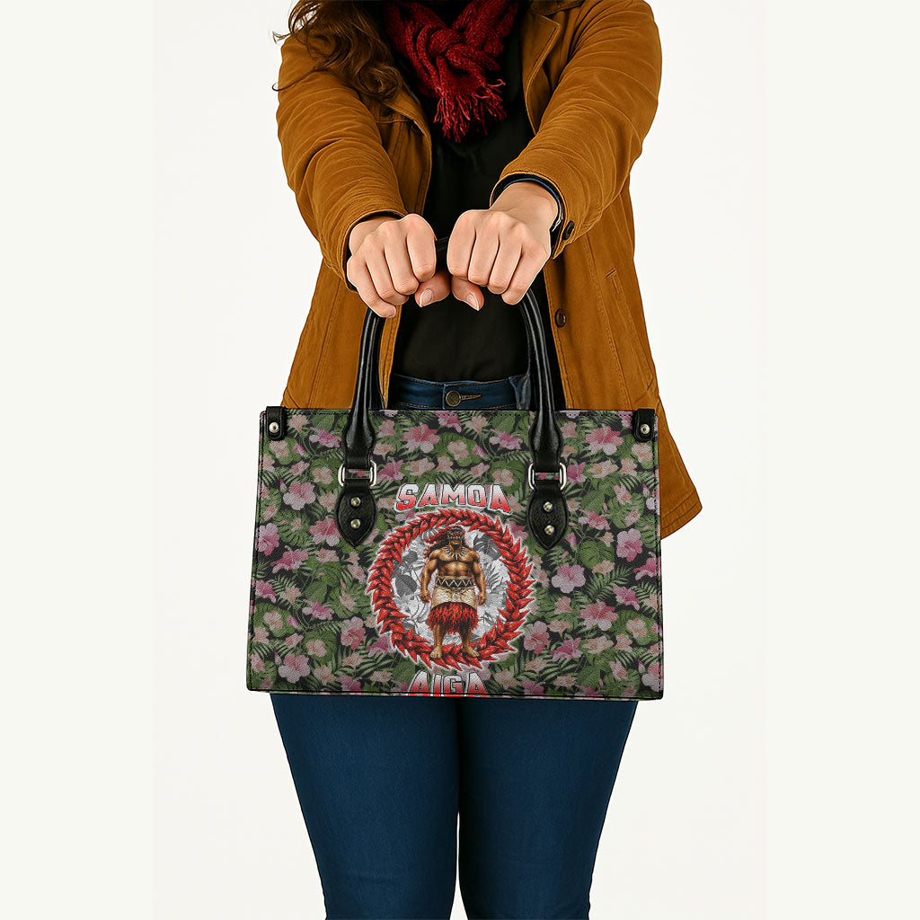 Samoa Aiga Polynesian Leather Bag Tropical Floral Hibiscus Pattern Island Heritage