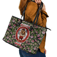 Samoa Aiga Polynesian Leather Tote Bag Tropical Floral Hibiscus Pattern Island Heritage