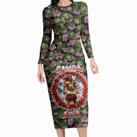 Samoa Aiga Polynesian Long Sleeve Bodycon Dress Tropical Floral Hibiscus Pattern Island Heritage