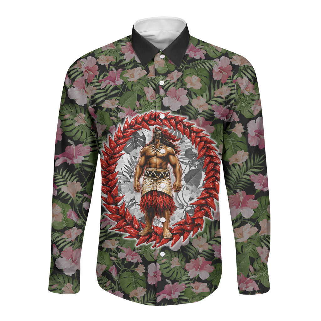 Samoa Aiga Polynesian Long Sleeve Button Shirt Tropical Floral Hibiscus Pattern Island Heritage