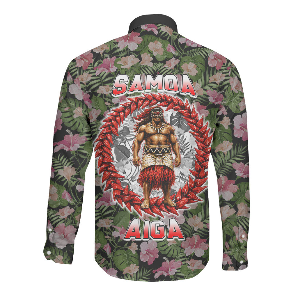 Samoa Aiga Polynesian Long Sleeve Button Shirt Tropical Floral Hibiscus Pattern Island Heritage