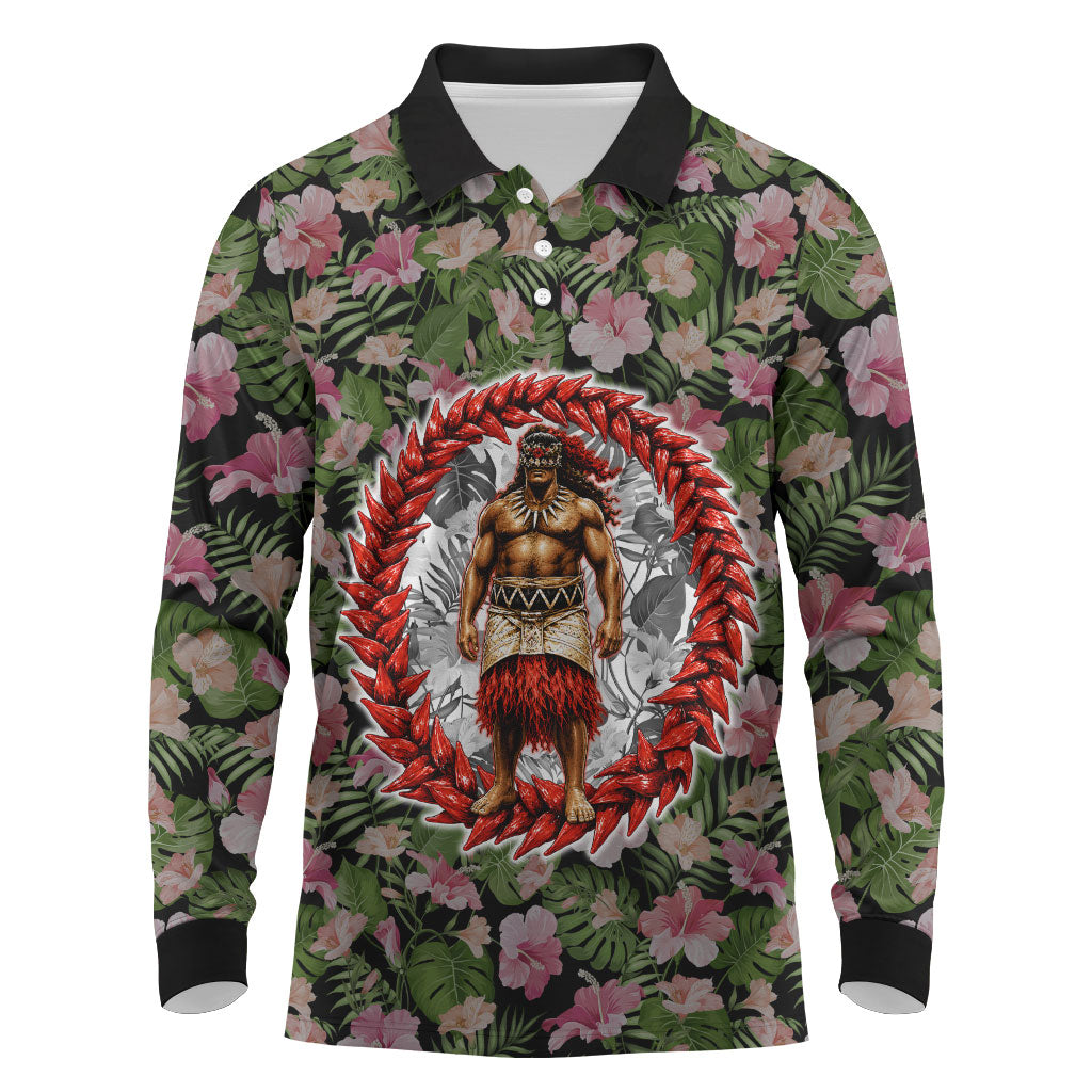 Samoa Aiga Polynesian Long Sleeve Polo Shirt Tropical Floral Hibiscus Pattern Island Heritage
