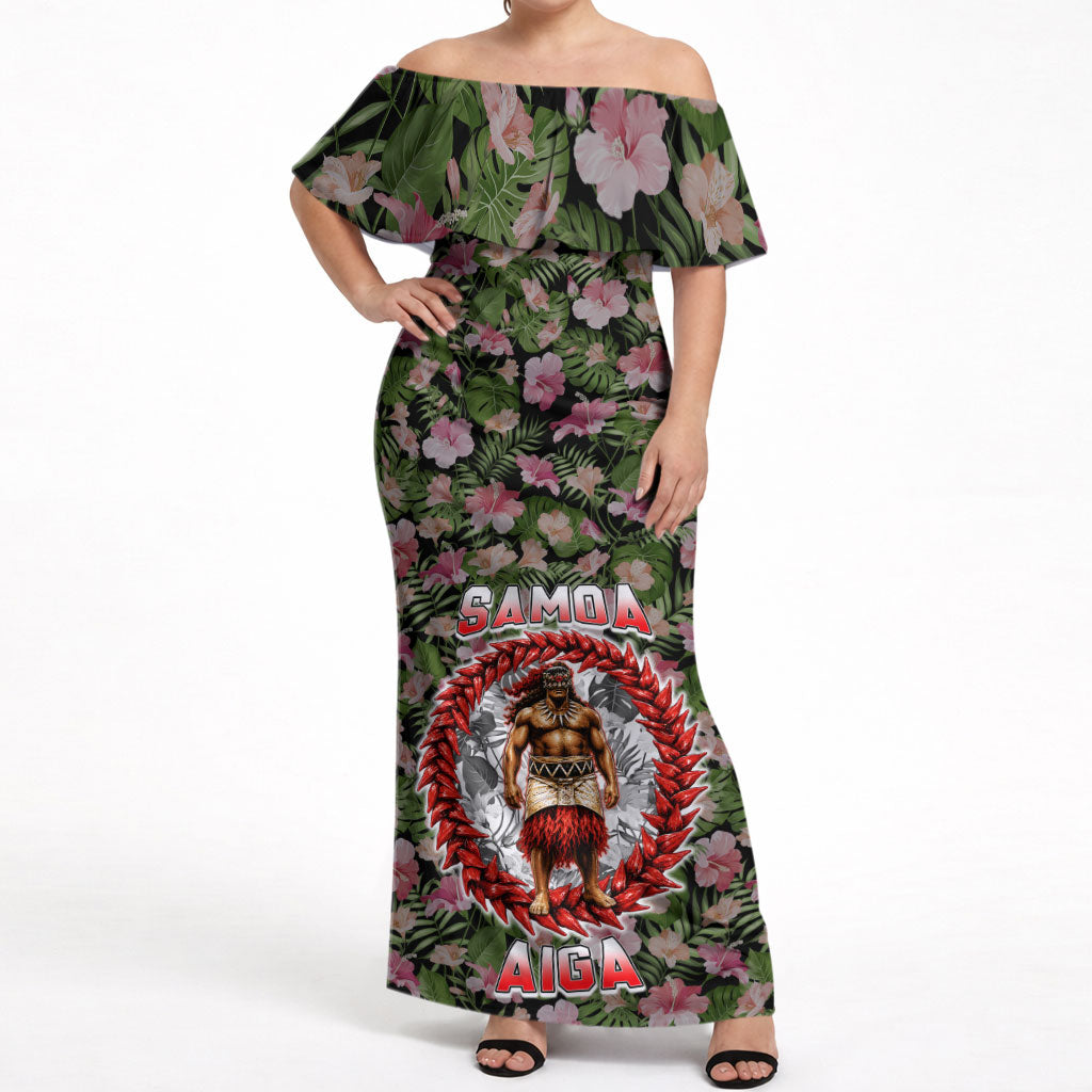 Samoa Aiga Polynesian Off Shoulder Maxi Dress Tropical Floral Hibiscus Pattern Island Heritage