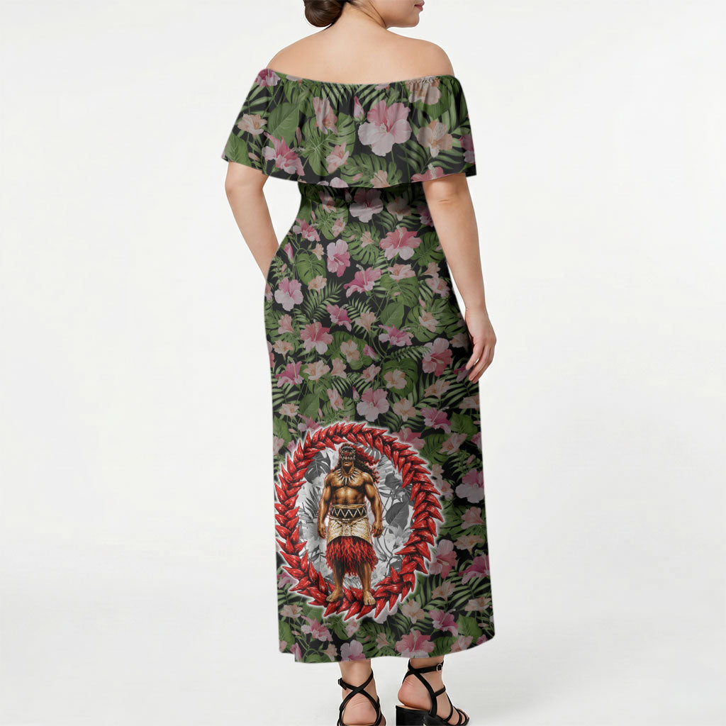 Samoa Aiga Polynesian Off Shoulder Maxi Dress Tropical Floral Hibiscus Pattern Island Heritage