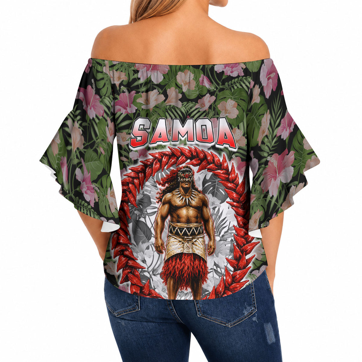 Samoa Aiga Polynesian Off Shoulder Wrap Waist Top Tropical Floral Hibiscus Pattern Island Heritage