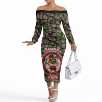 Samoa Aiga Polynesian Off The Shoulder Long Sleeve Dress Tropical Floral Hibiscus Pattern Island Heritage