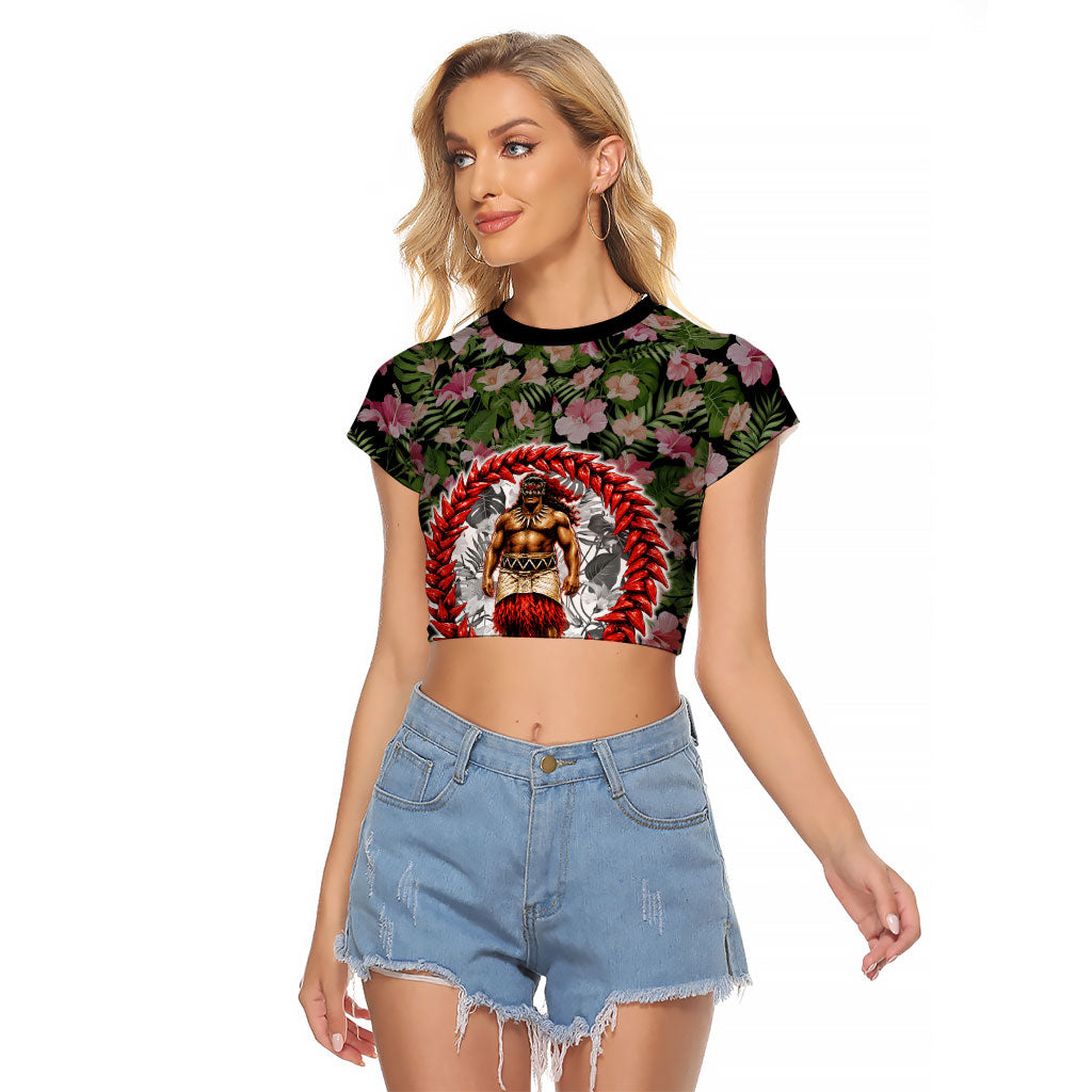 Samoa Aiga Polynesian Raglan Cropped T Shirt Tropical Floral Hibiscus Pattern Island Heritage