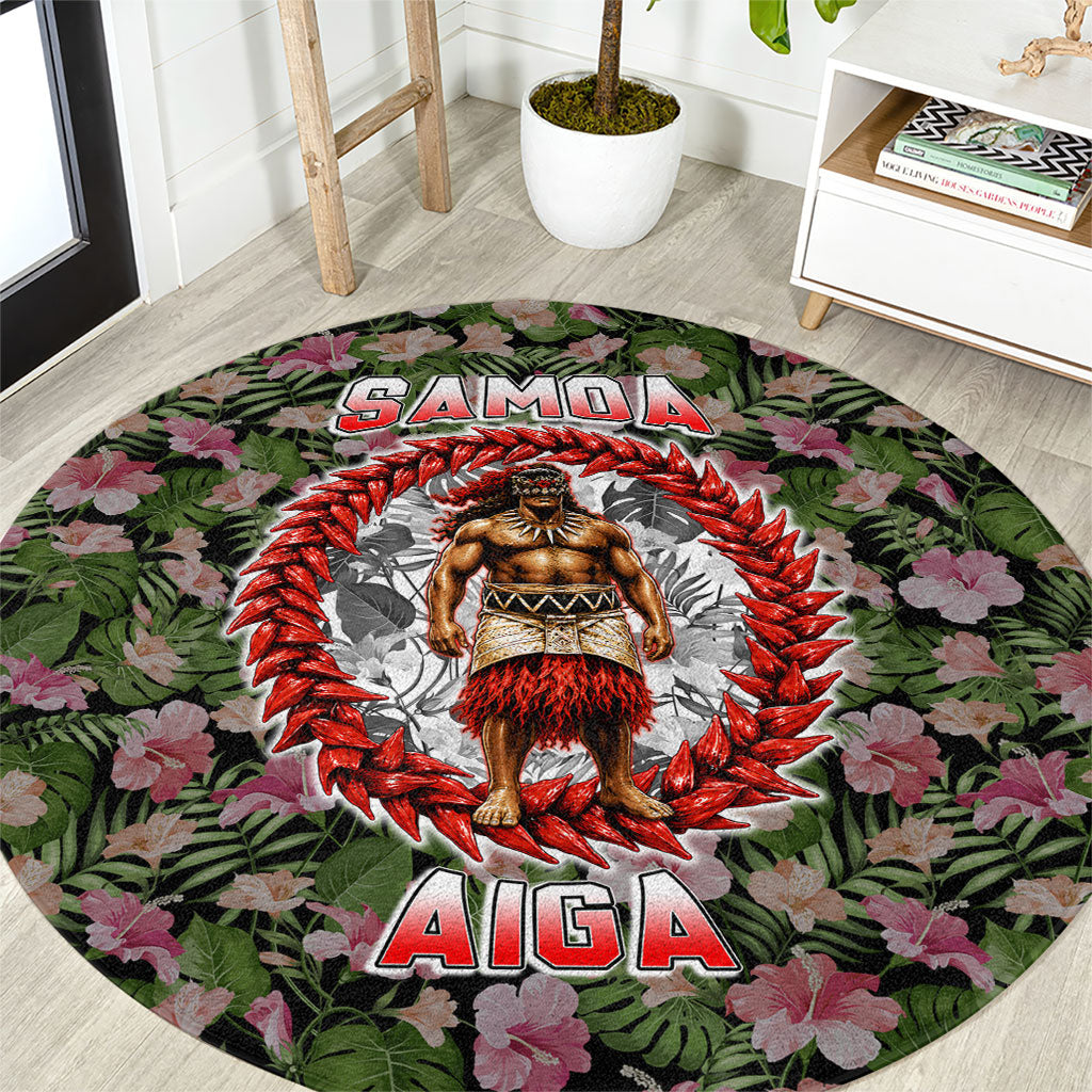 Samoa Aiga Polynesian Round Carpet Tropical Floral Hibiscus Pattern Island Heritage
