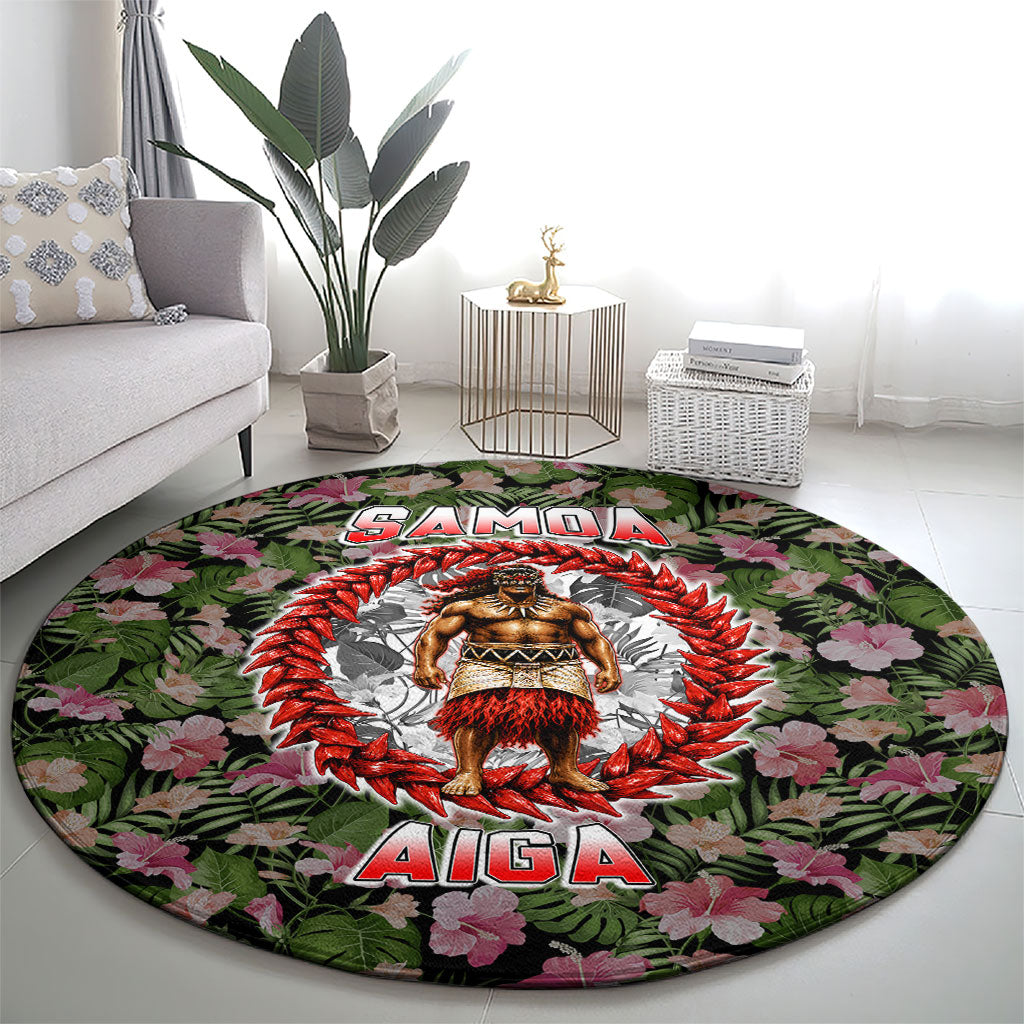 Samoa Aiga Polynesian Round Carpet Tropical Floral Hibiscus Pattern Island Heritage