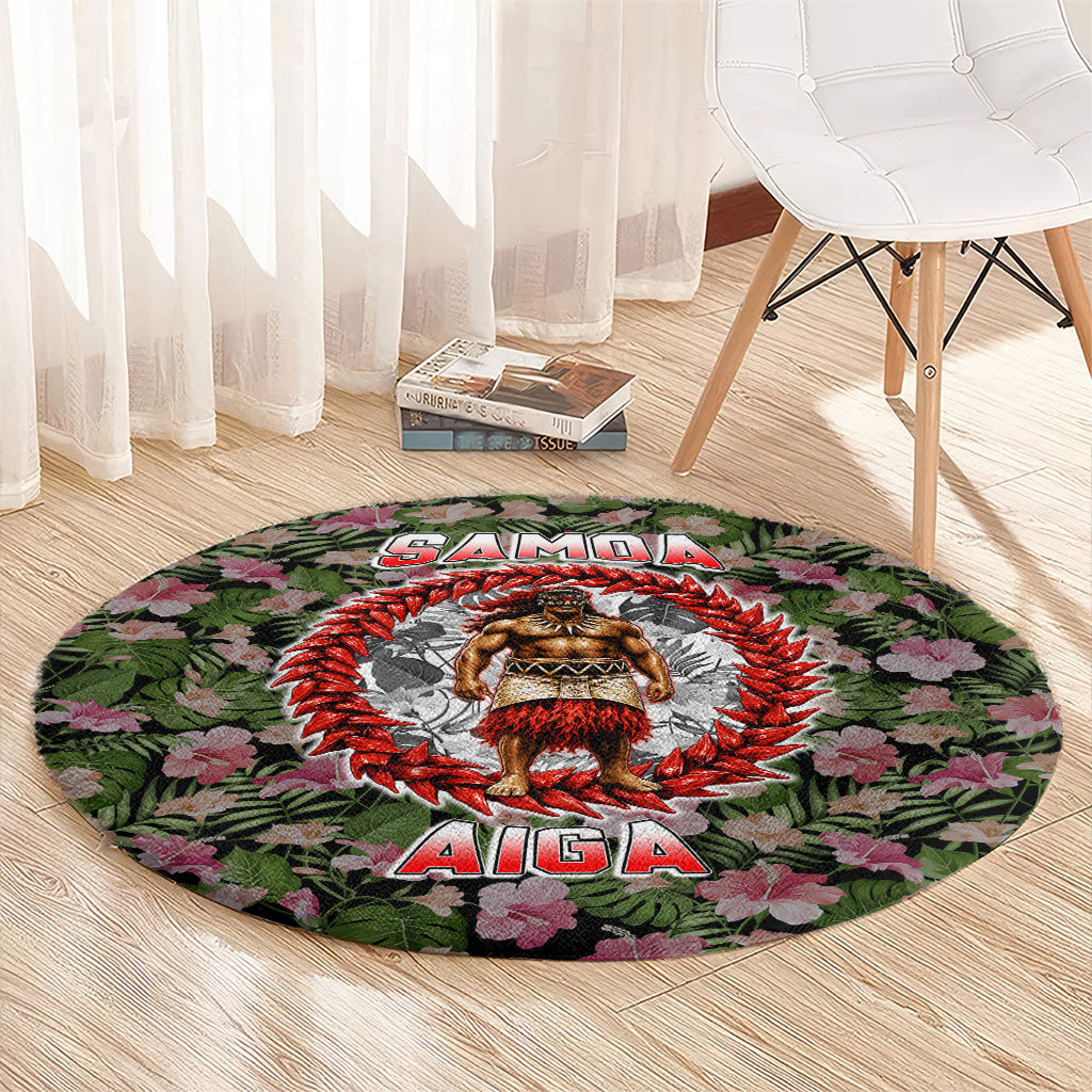 Samoa Aiga Polynesian Round Carpet Tropical Floral Hibiscus Pattern Island Heritage