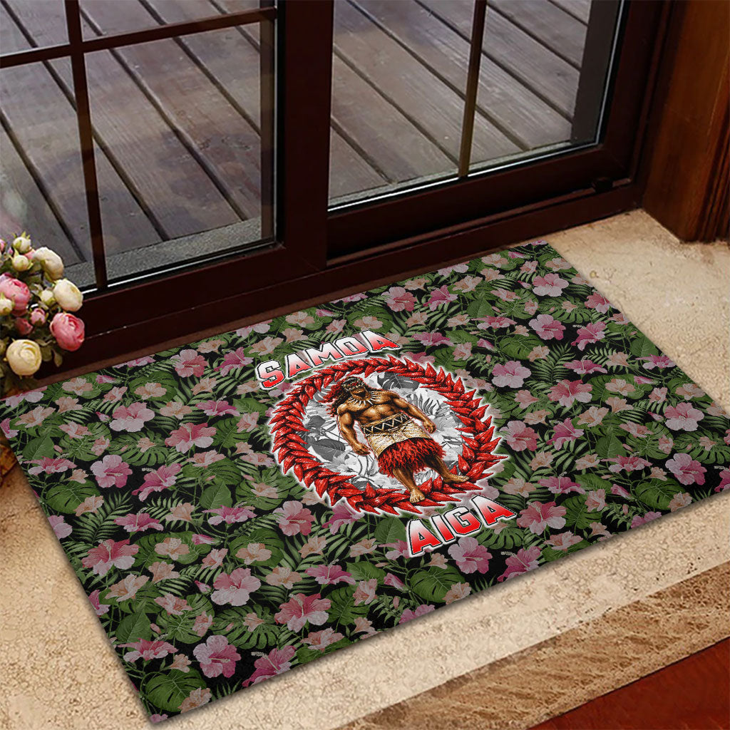 Samoa Aiga Polynesian Rubber Doormat Tropical Floral Hibiscus Pattern Island Heritage