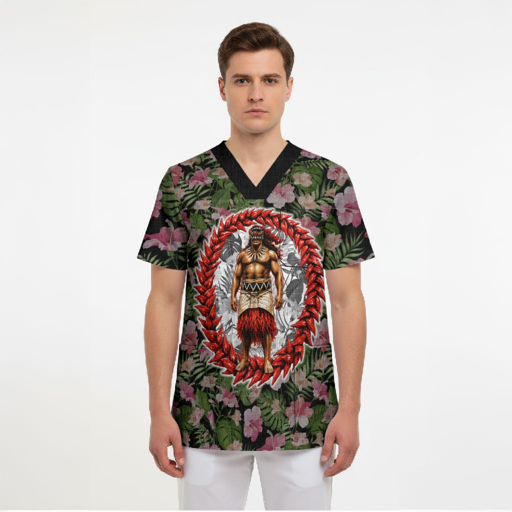 Samoa Aiga Polynesian Scrub Top Tropical Floral Hibiscus Pattern Island Heritage