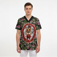 Samoa Aiga Polynesian Scrub Top Tropical Floral Hibiscus Pattern Island Heritage
