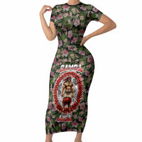 Samoa Aiga Polynesian Short Sleeve Bodycon Dress Tropical Floral Hibiscus Pattern Island Heritage