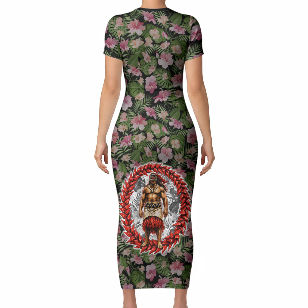 Samoa Aiga Polynesian Short Sleeve Bodycon Dress Tropical Floral Hibiscus Pattern Island Heritage