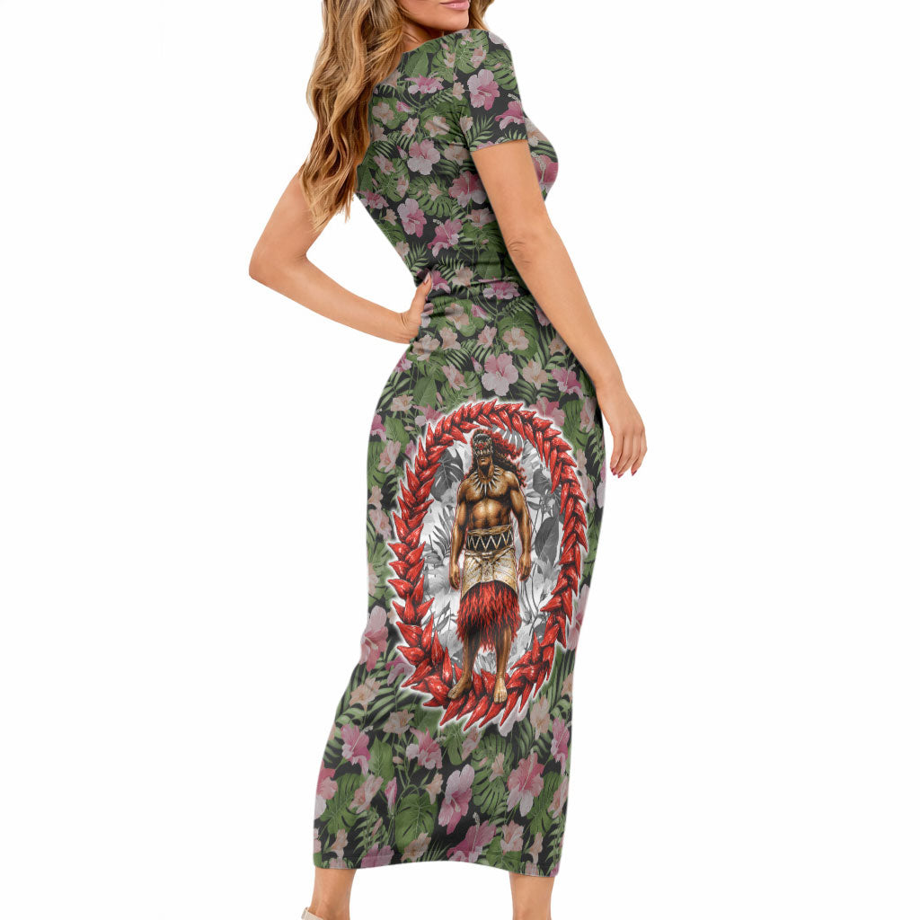 Samoa Aiga Polynesian Short Sleeve Bodycon Dress Tropical Floral Hibiscus Pattern Island Heritage