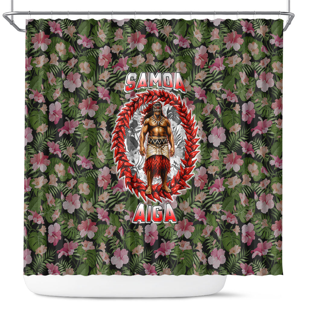 Samoa Aiga Polynesian Shower Curtain Tropical Floral Hibiscus Pattern Island Heritage