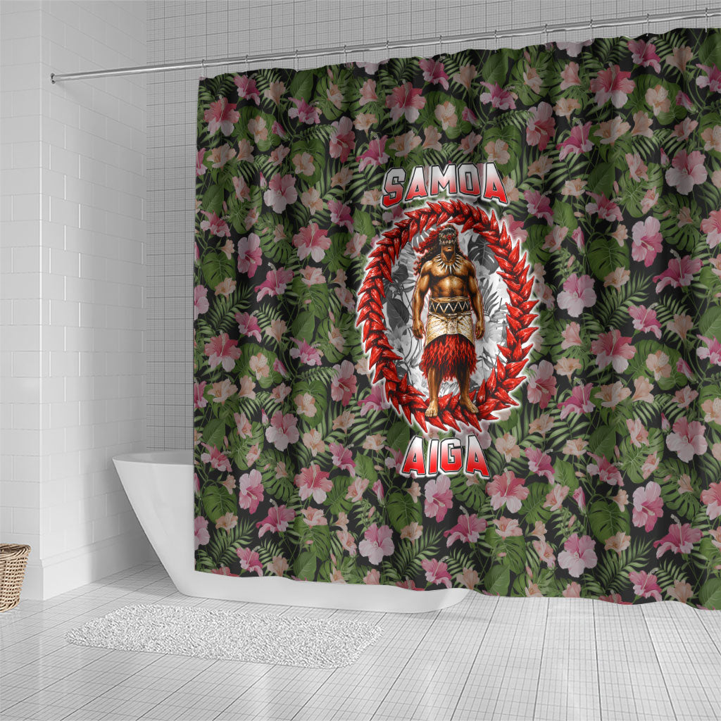 Samoa Aiga Polynesian Shower Curtain Tropical Floral Hibiscus Pattern Island Heritage