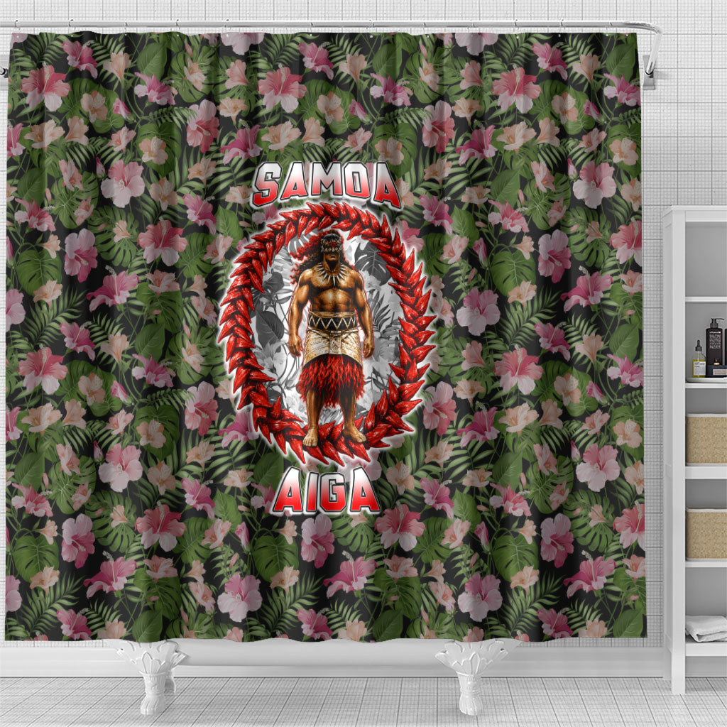 Samoa Aiga Polynesian Shower Curtain Tropical Floral Hibiscus Pattern Island Heritage