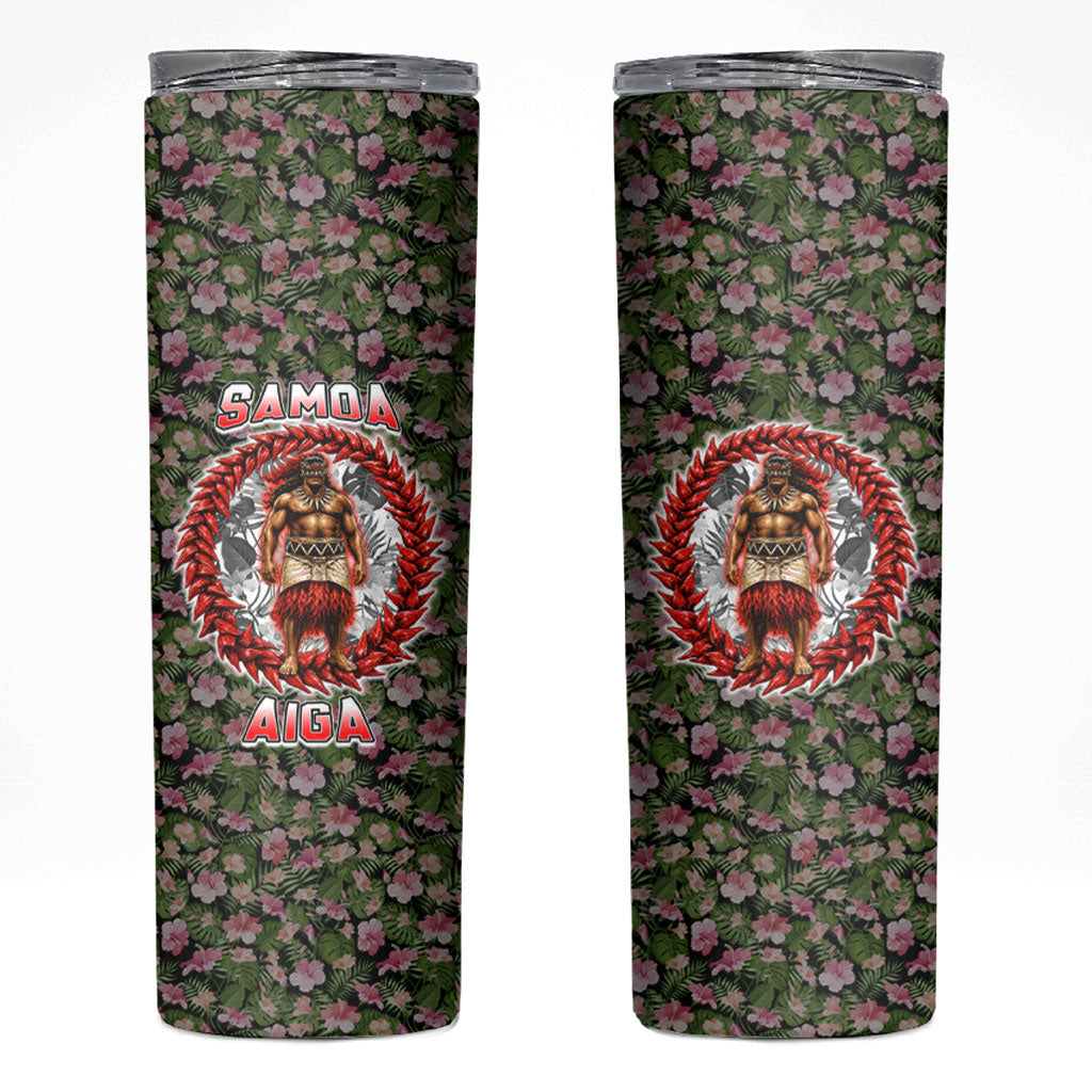 Samoa Aiga Polynesian Skinny Tumbler Tropical Floral Hibiscus Pattern Island Heritage